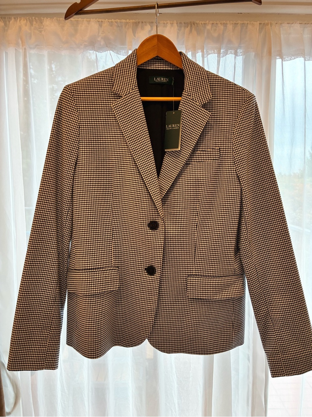 Lauren Ralph Lauren Black and White Houndstooth Tailored Blazer